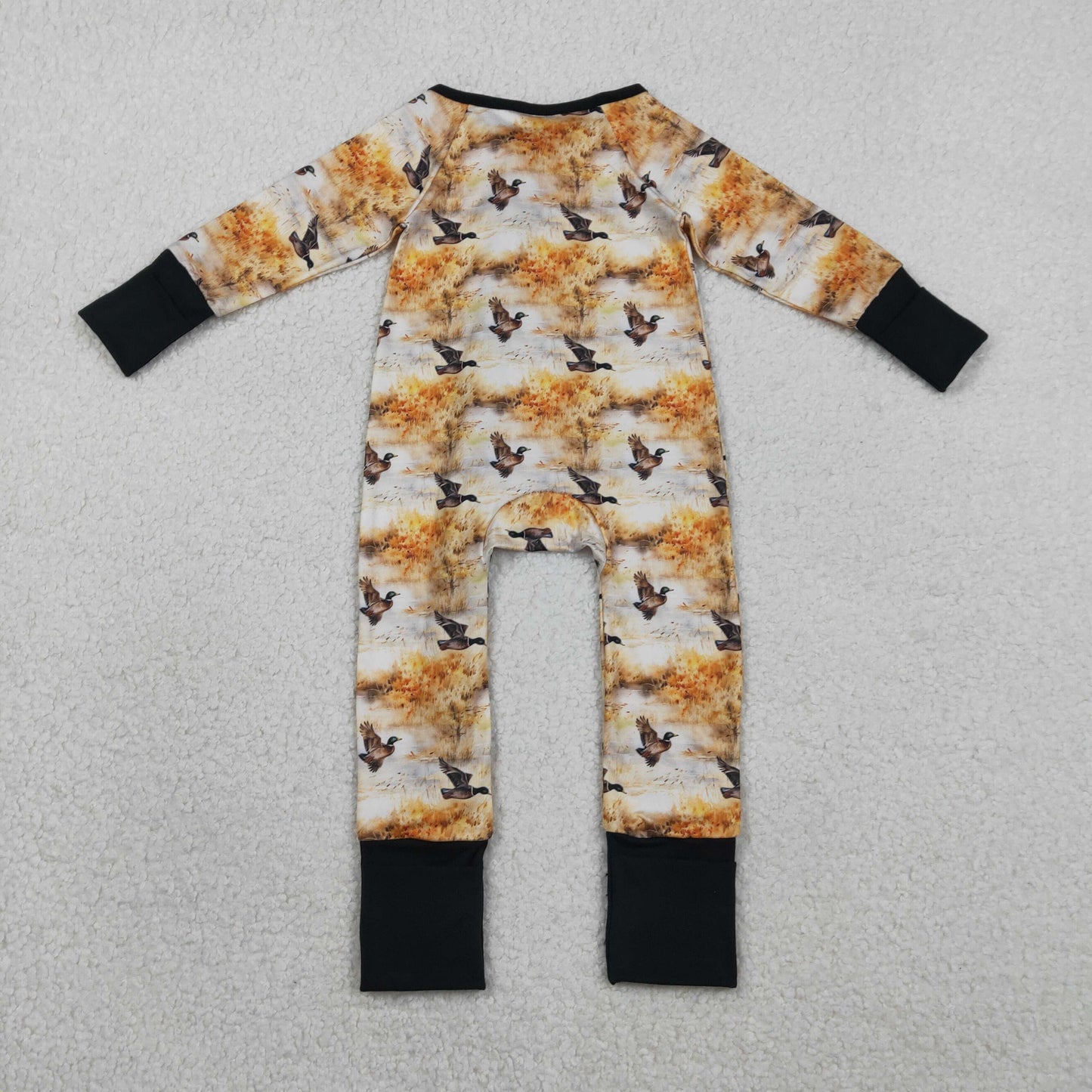 LR2986 Newborn Baby Boy Ducks Hunting Two Way Zipper Convertible Rompers
