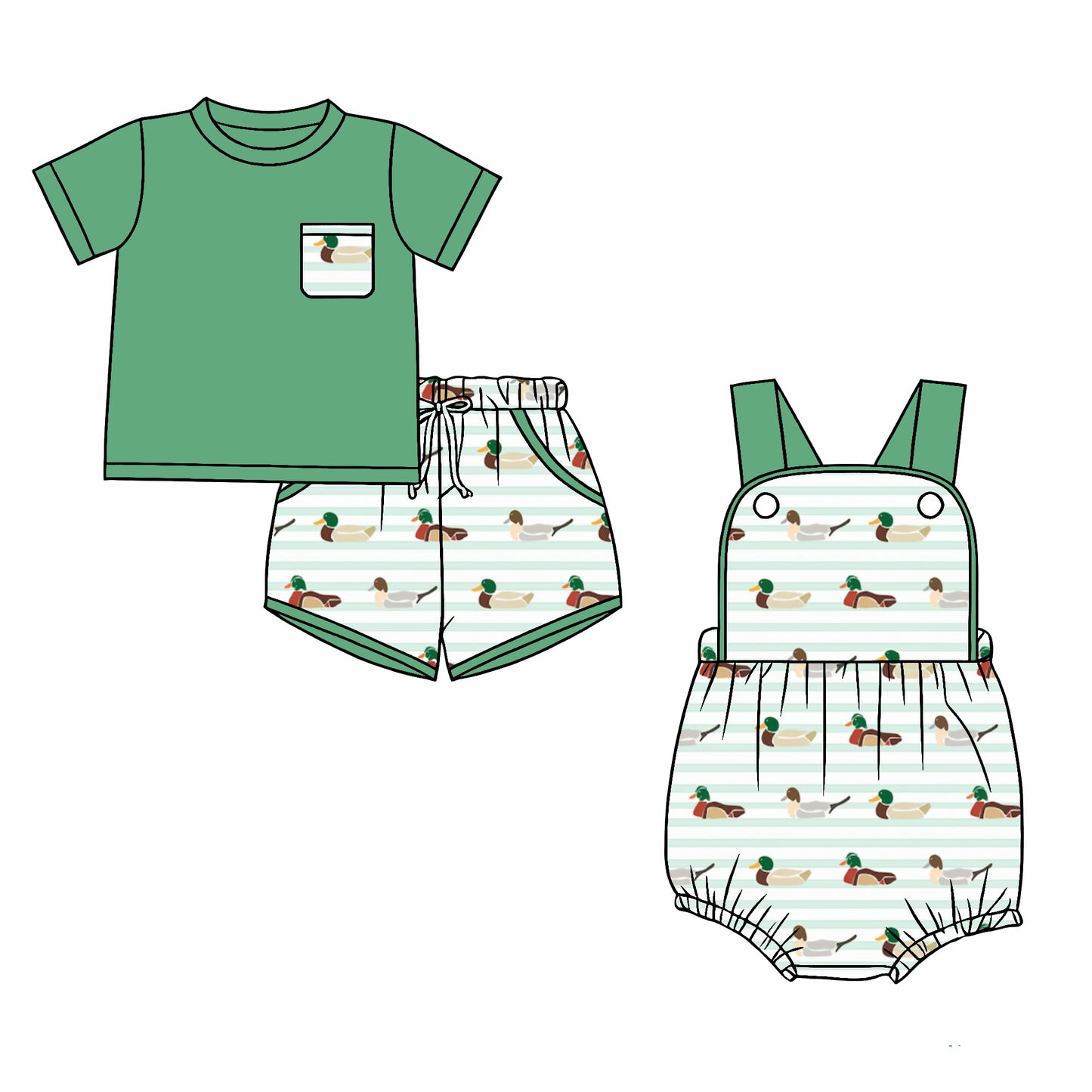 26.1.2 Custom MOQ:3 or 5 pcs each design milk silk Sibling baby boy clothes duck short sleeve shorts sets and romper