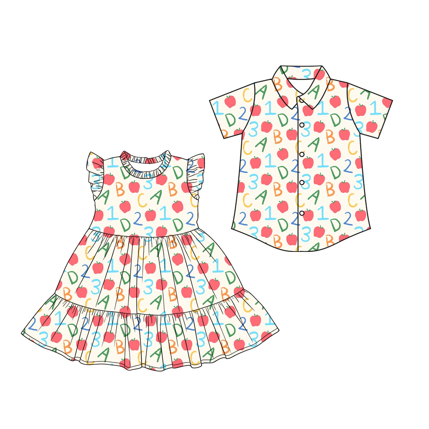 26.1.19 Custom (Moq 3 or 5) Sibling Baby Girl boy ABC Short Sleeve Shorts Sets Kids Dress top