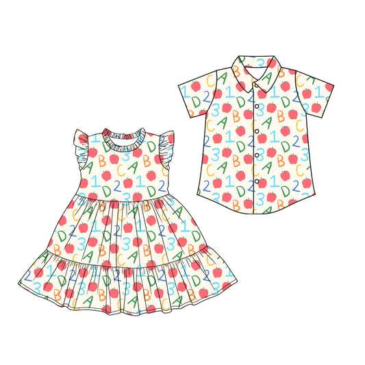 26.1.19 Custom (Moq 3 or 5) Sibling Baby Girl boy ABC Short Sleeve Shorts Sets Kids Dress top