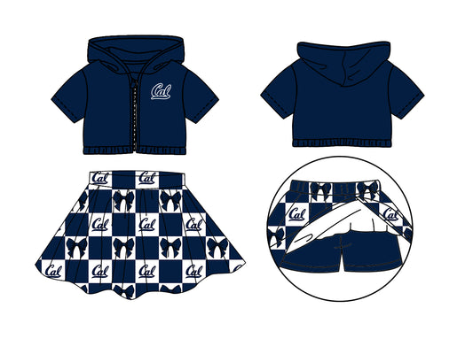 Custom Moq 3 or 5 Team Design Baby Girl Cal Bows Zipper Hoodie Jackets Skirt Short Team Clothes Sets