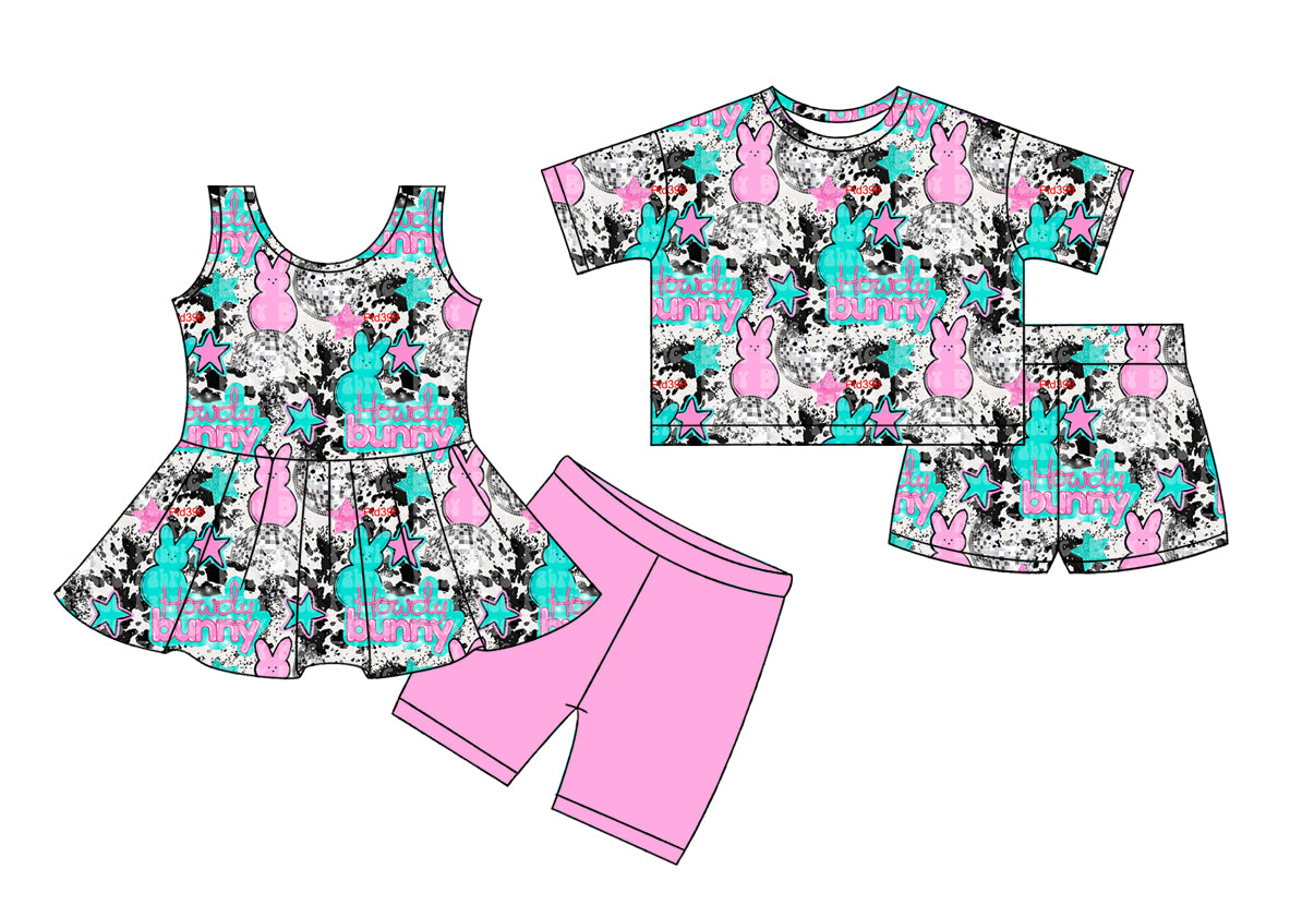 26.1.17 Custom (Moq 3 or 5) Sibling Baby Girl Clothes Easter Rabbit Bunny Short Sleeve Shorts Sets and Dress