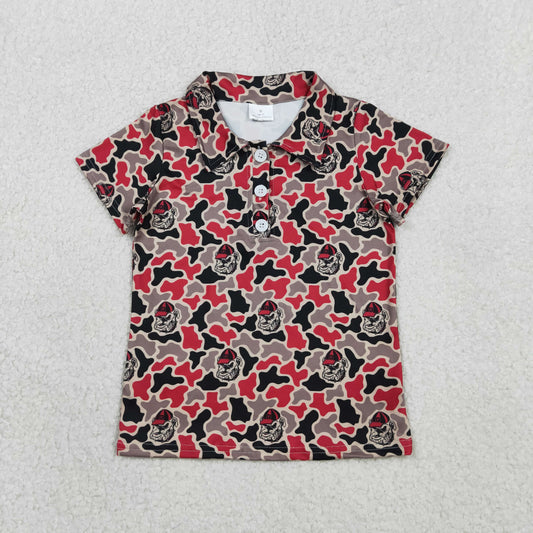 BT1699 Kids Baby Boy Short Sleeve Southern Camo Bulldogs Team Button Polo Shirts Top
