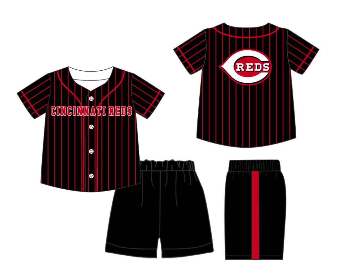 Custom Milk Silk Order MOQ:3 or 5 pcs Each Design Team State Kids Summer Black Short Sleeve Shorts Sets-26.1.20