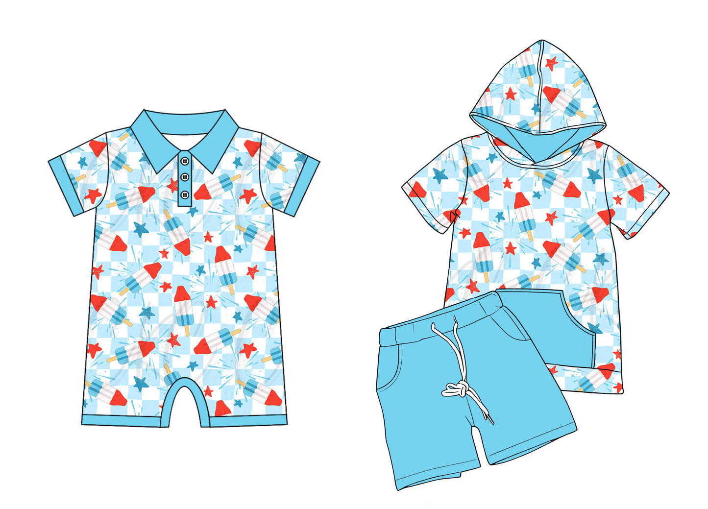26.1.9 Custom MOQ:3 or 5 pcs each design milk silk Sibling baby boy clothes short sleeve shorts sets and romper