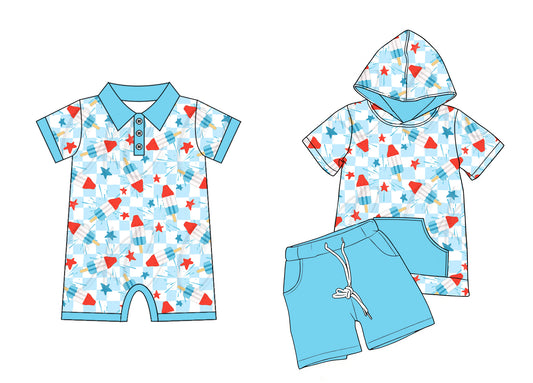 26.1.9 Custom MOQ:3 or 5 pcs each design milk silk Sibling baby boy clothes short sleeve shorts sets and romper
