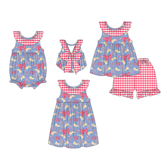 26.1.16 Custom (Moq 3 or 5) Sibling Baby Girl Easter Bow Rabbit Bunny Short Sleeve Shorts Sets Girls Dress Romper