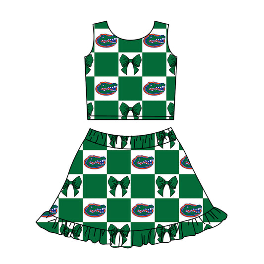 Custom Milk Silk Order MOQ:3 or 5 pcs Each Design Team State Girl Summer Bow Green Sleeveless Skirts Sets-26.1.17