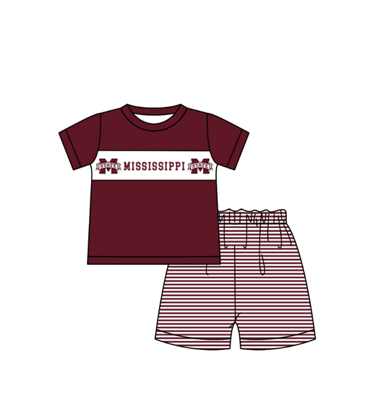 1.30 Custom Order Moq 3 Baby Boy Mississippi Team Tunic Top Stripe Shorts Clothes Sets
