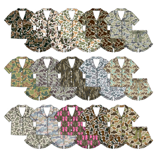 26.1.1 Custom MOQ:3 or 5 pcs each design milk silk Sibling baby boy clothes camouflage short sleeve shorts sets 15