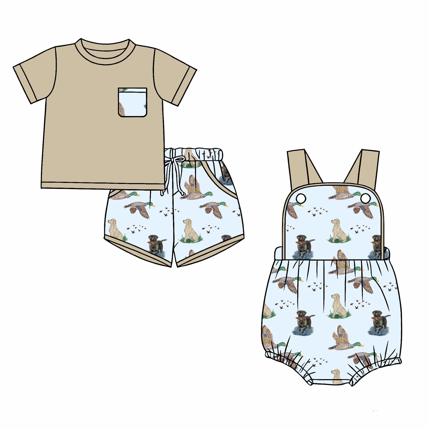 26.1.2 Custom MOQ:3 or 5 pcs each design milk silk Sibling baby boy clothes duck short sleeve shorts sets and romper
