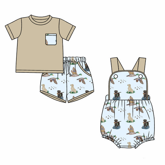 26.1.2 Custom MOQ:3 or 5 pcs each design milk silk Sibling baby boy clothes duck short sleeve shorts sets and romper