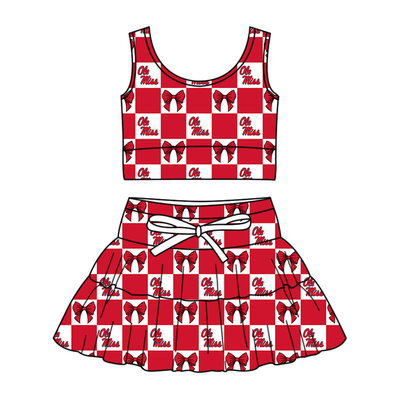 Custom Milk Silk Order MOQ:3 or 5 pcs Each Design Team State Girl Summer Bow Red Sleeveless Skirts Sets 3 and dress and shorts-26.1.19