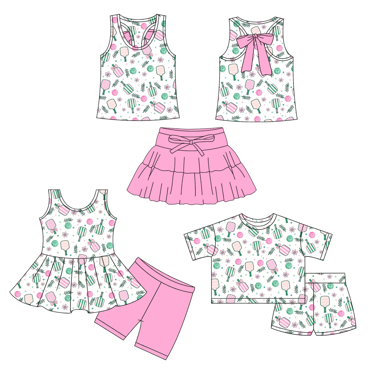 26.1.7 Custom MOQ:3 or 5 pcs each design milk silk Sibling baby girl clothes short sleeve shorts sets 2 and skirts sets