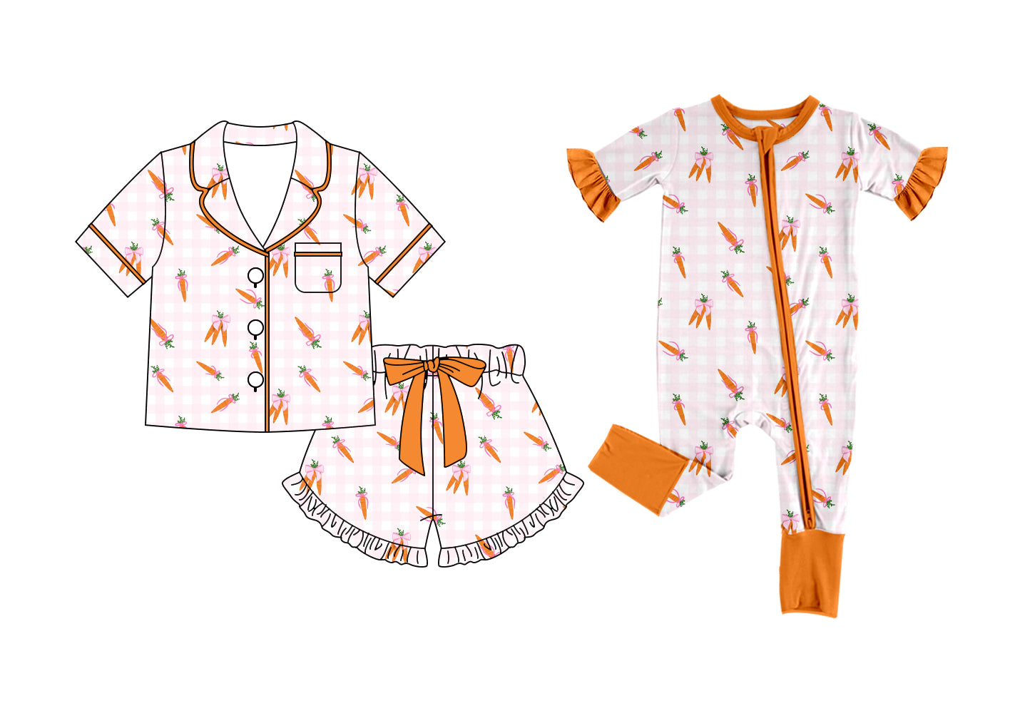 26.1.12 Custom MOQ:3 or 5 pcs each design milk silk Sibling baby girl clothes carrot short sleeve shorts sets and romper