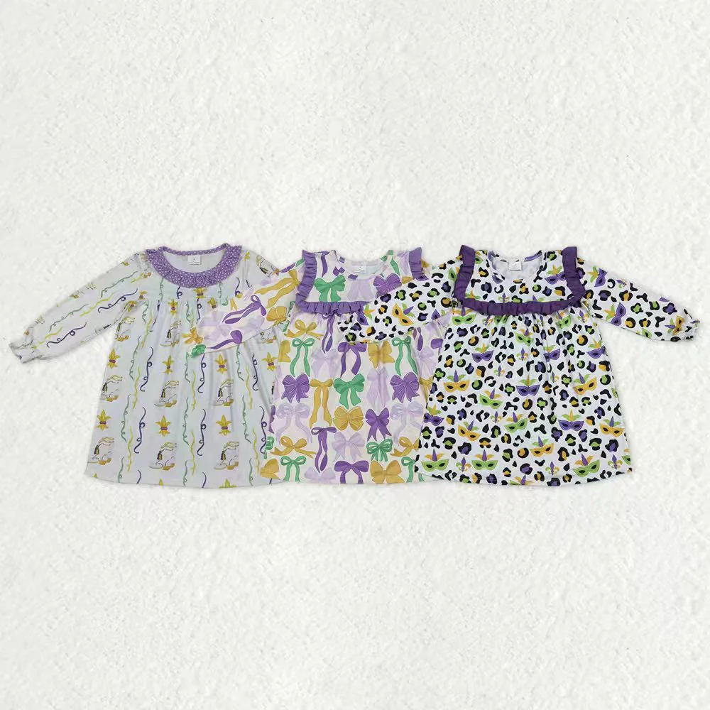 Sibling Baby Girls clothes Mardi gras long sleeve Dresses