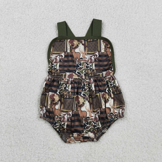 SR3927 Newborn Baby Boy Strap Southern Deer Hats Camo Hunting Rompers