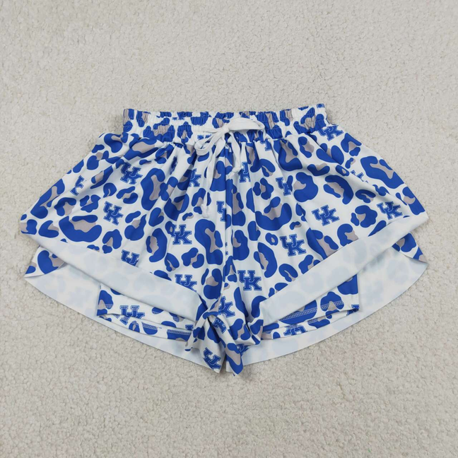 SS0802 Adult Women Blue Leopard UK Team Yoga Active Butterfly Shorts Bottoms