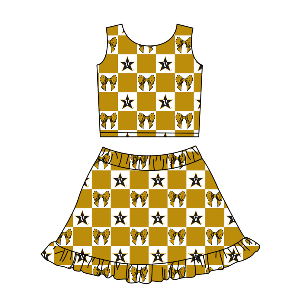 Custom Milk Silk Order MOQ:3 or 5 pcs Each Design Team State Girl Summer Bow Khaki Sleeveless Skirts Sets 3 and dress and shorts-26.1.20