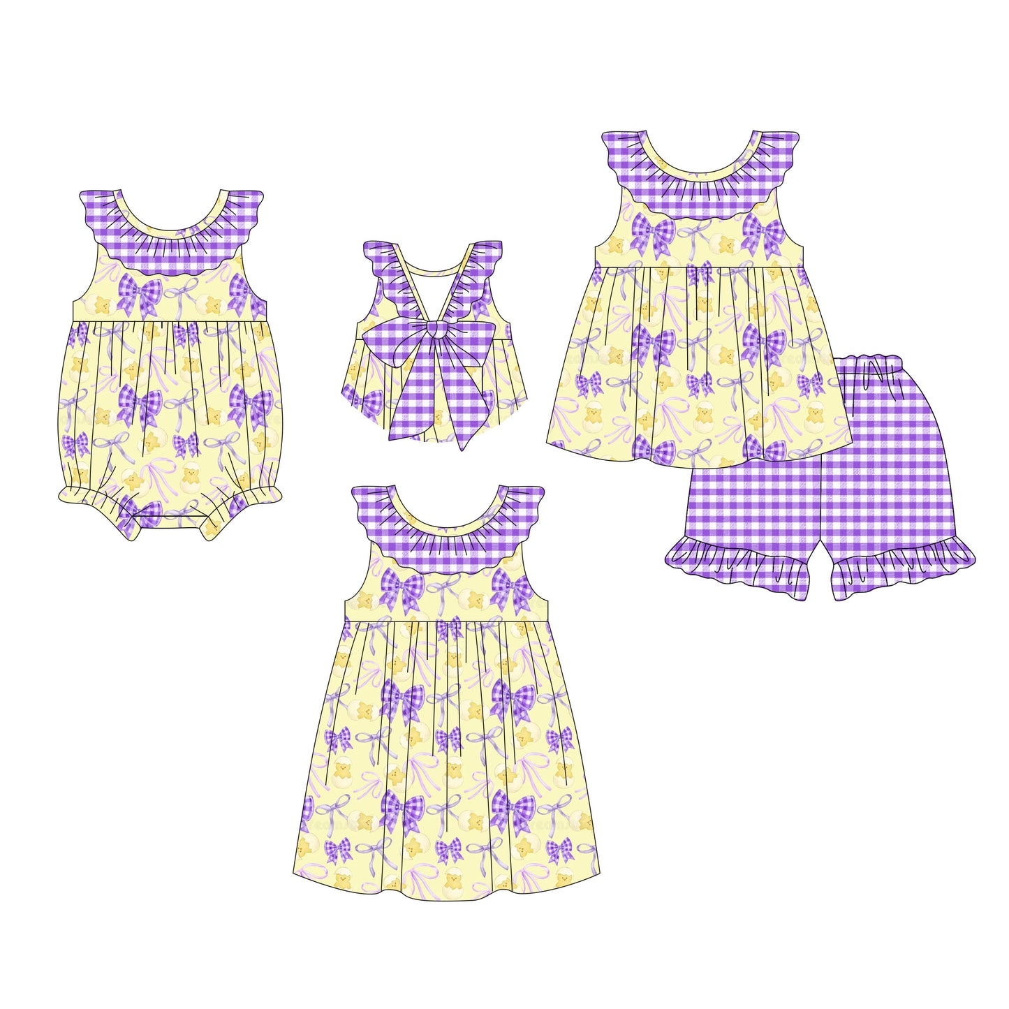 26.1.16 Custom (Moq 3 or 5) Sibling Baby Girl Purple Bows Short Sleeve Shorts Sets Girls Dress Romper