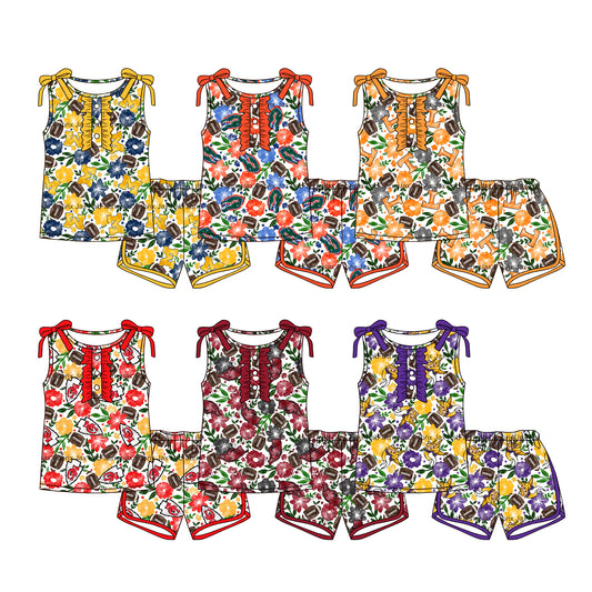26.1.10 Custom MOQ:3 or 5 pcs each design milk silk Sibling baby girl clothes team short sleeve shorts sets 6