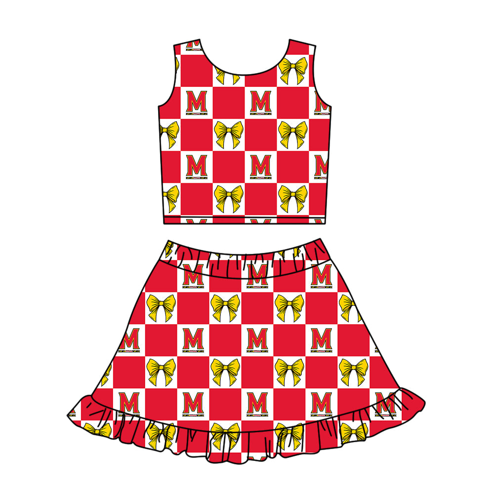 Custom Milk Silk Order MOQ:3 or 5 pcs Each Design Team State Girl Summer Bow Red Sleeveless Skirts Sets-26.1.21