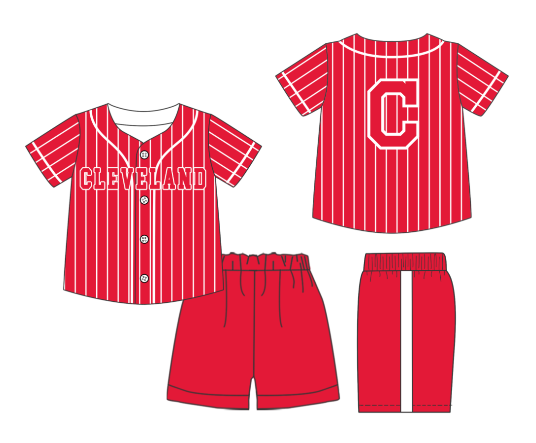 Custom Milk Silk Order MOQ:3 or 5 pcs Each Design Team State Kids Summer Red Short Sleeve Shorts Sets-26.1.20