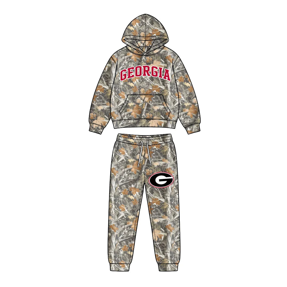 Custom Order Baby Boys Leaves Camo Georgia Pocket Hoodie Pockets Pant Team Clothes Sets