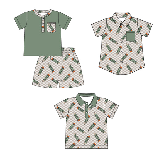 26.1.14 Custom MOQ:3 or 5 pcs each design milk silk Sibling baby boy clothes fishing short sleeve shorts sets and tops 2