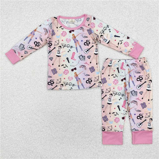 GLP1844 Baby Girls Pink Singer Long Sleeve Bamboo Pajamas Clothes Set