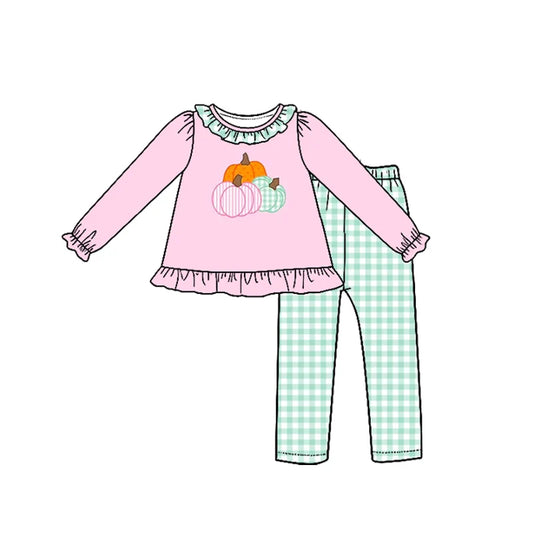 7.25 design Baby Girls Pumpkins Tunic Checked Leggings Fall Clothes Sets