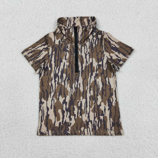 BT1726 Kids Baby Boys Short Sleeve Southern Olive Camo Zipper Pullovers Top