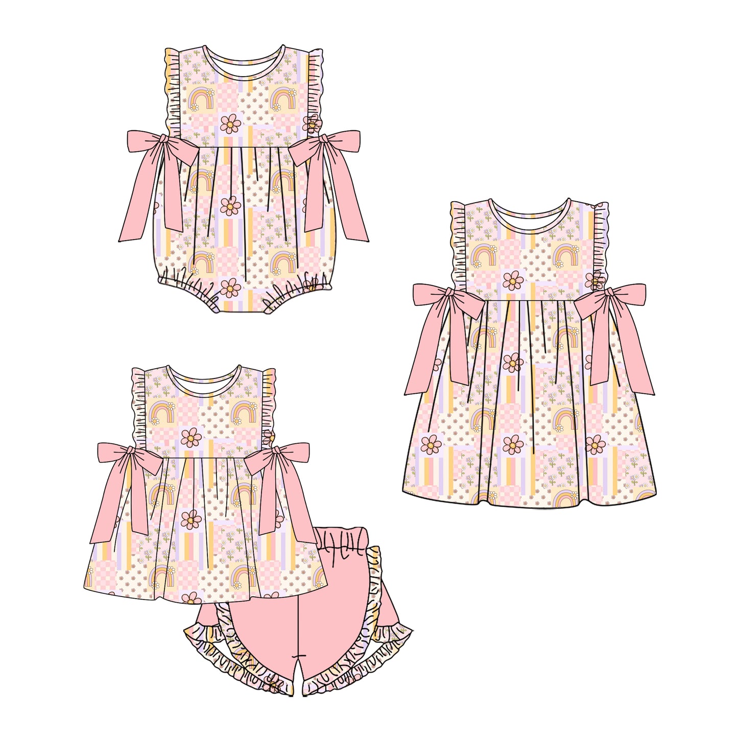 26.1.20 Custom (Moq 3 or 5) Sibling Baby Girl Short Sleeve Shorts Sets Girls Dress Romper