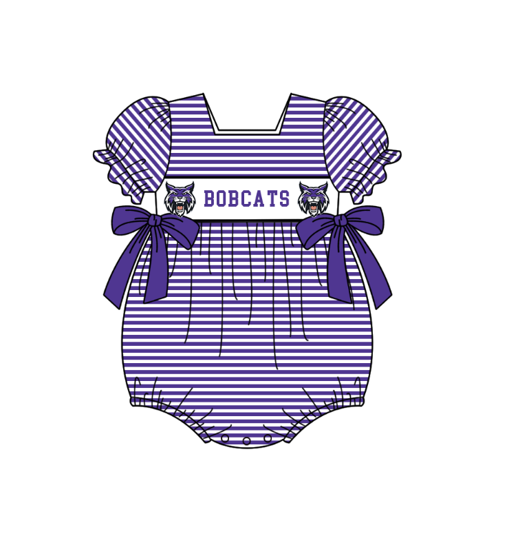 1.31 Custom Order Moq 3 Baby Infant Girl Bobcats Orange Team Bows Ruffle Rompers