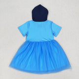 GSD0997 Blue tulle hooded short-sleeved dress for girls