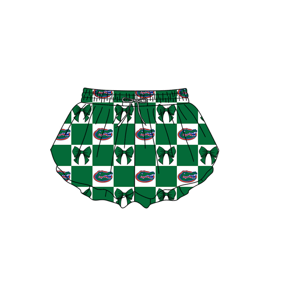 Custom Milk Silk Order MOQ:3 or 5 pcs Each Design Team State Girl Summer Bow Green Shorts-26.1.17