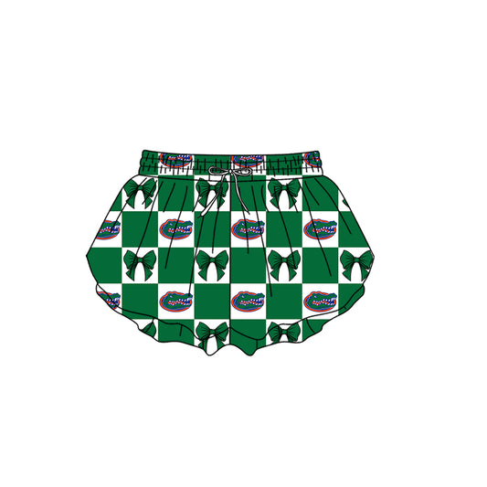 Custom Milk Silk Order MOQ:3 or 5 pcs Each Design Team State Girl Summer Bow Green Shorts-26.1.17