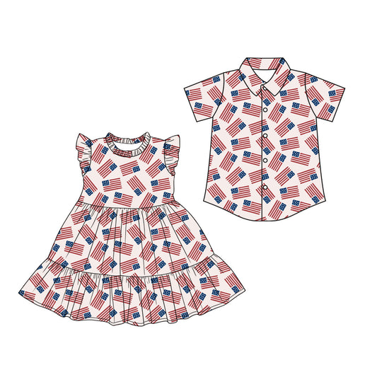 26.1.19 Custom (Moq 3 or 5) Sibling Baby Girl boy flag Short Sleeve Shorts Sets Kids Dress top