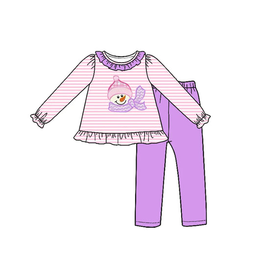 7.25 design Baby Girls Snowmen Stripe Tunic Leggings Christmas Clothes Sets