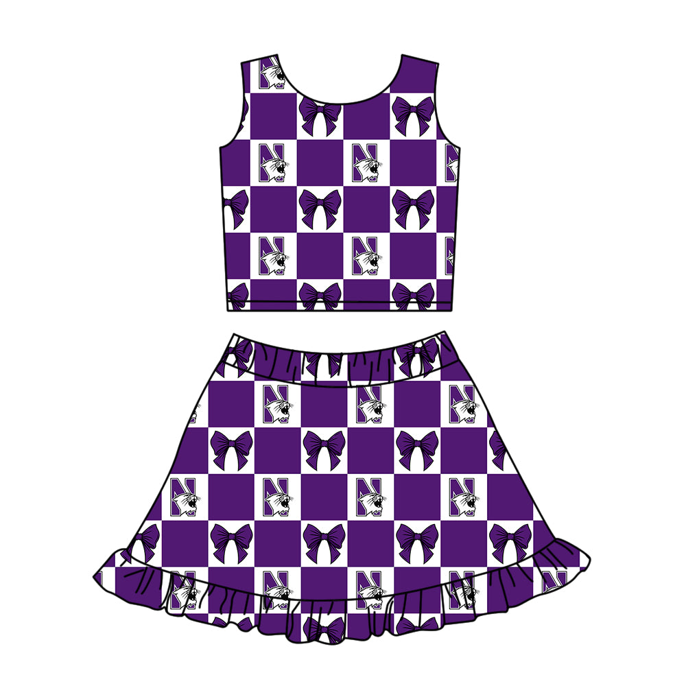 Custom Milk Silk Order MOQ:3 or 5 pcs Each Design Team State Girl Summer Bow Purple Sleeveless Skirts Sets-26.1.22