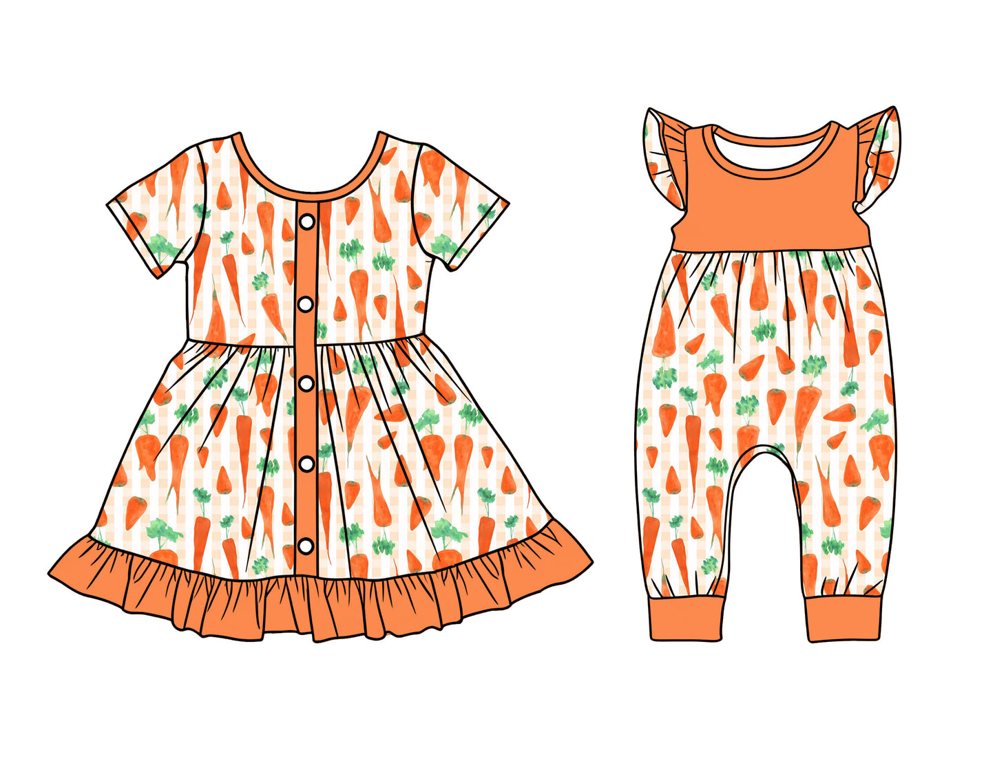 26.1.10 Custom MOQ:3 or 5 pcs each design milk silk Sibling baby girl clothes carrot short sleeve shorts dress and romper