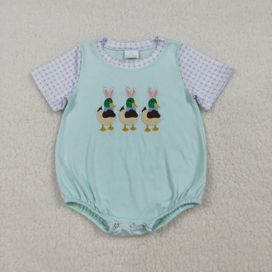 SR3630 Newborn Embroidery Bunny Ducks Baby Boy Short Sleeve Easter Hunting Rompers