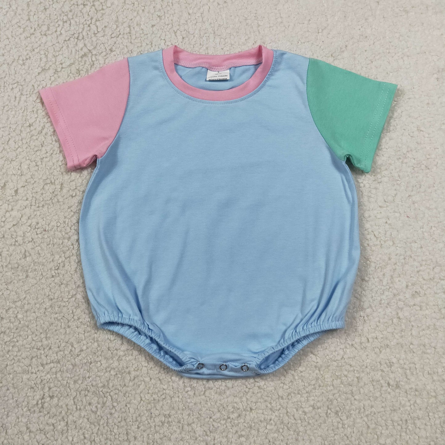 SR4269 Newborn Baby Kids Short Sleeve Pink Blue Green Patchwork Rompers