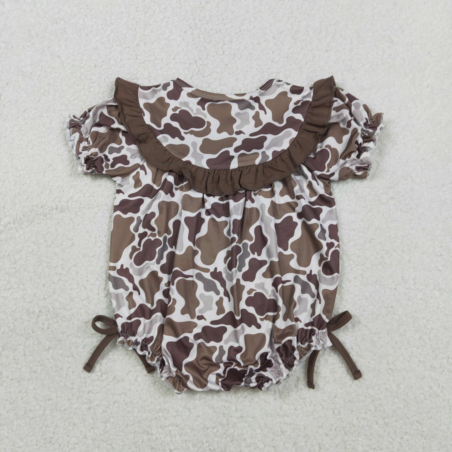 SR3888 Newborn Baby Girl Embroidery Mama's Bestie Southern Brown Camo Ruffle Rompers