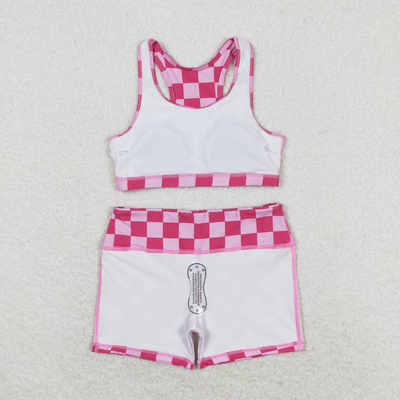 GT0521+ SS0218 Pink plaid sleeveless top and shorts yoga suit