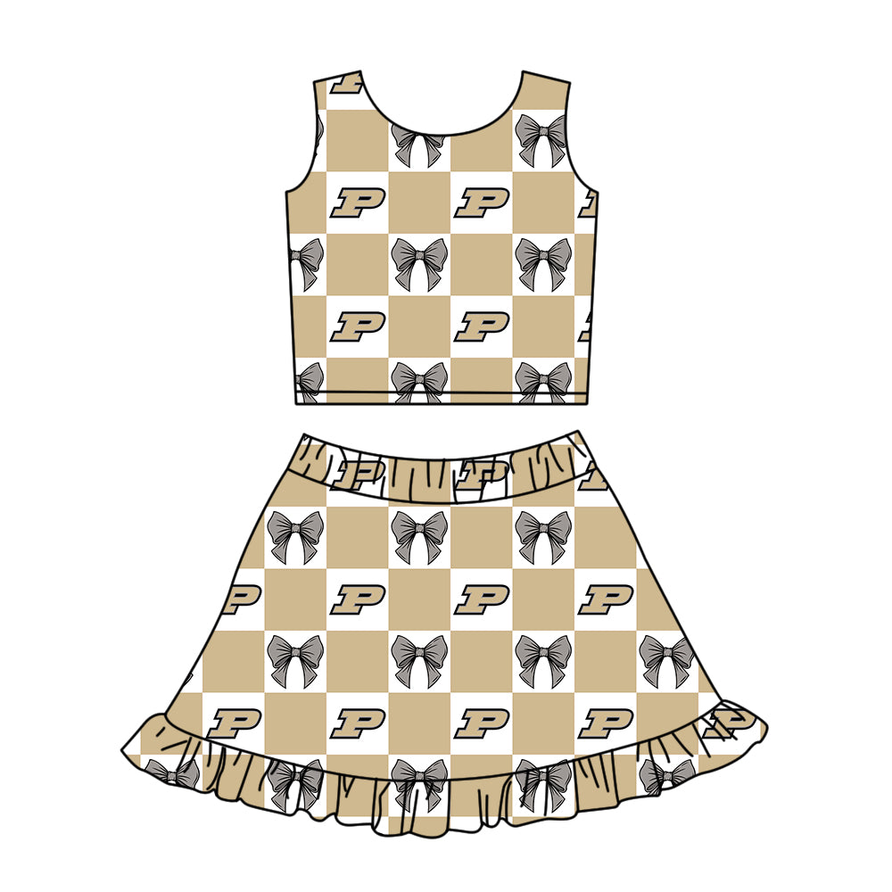 Custom Milk Silk Order MOQ:3 or 5 pcs Each Design Team State Girl Summer Bow Khaki Sleeveless Skirts Sets 3 and dress and shorts-26.1.23