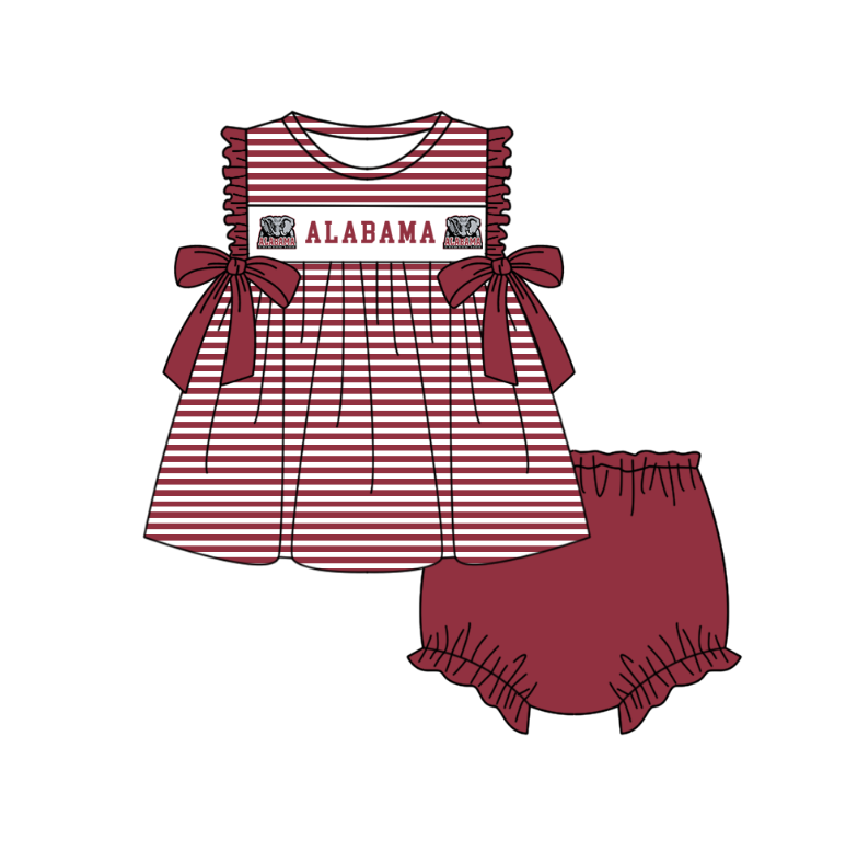 1.29 Custom Order Moq 3 Baby Girl Alabama  Bows Stripe Tunic Top Bummies Team Clothes Sets