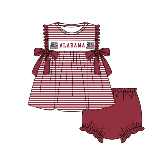 1.29 Custom Order Moq 3 Baby Girl Alabama  Bows Stripe Tunic Top Bummies Team Clothes Sets