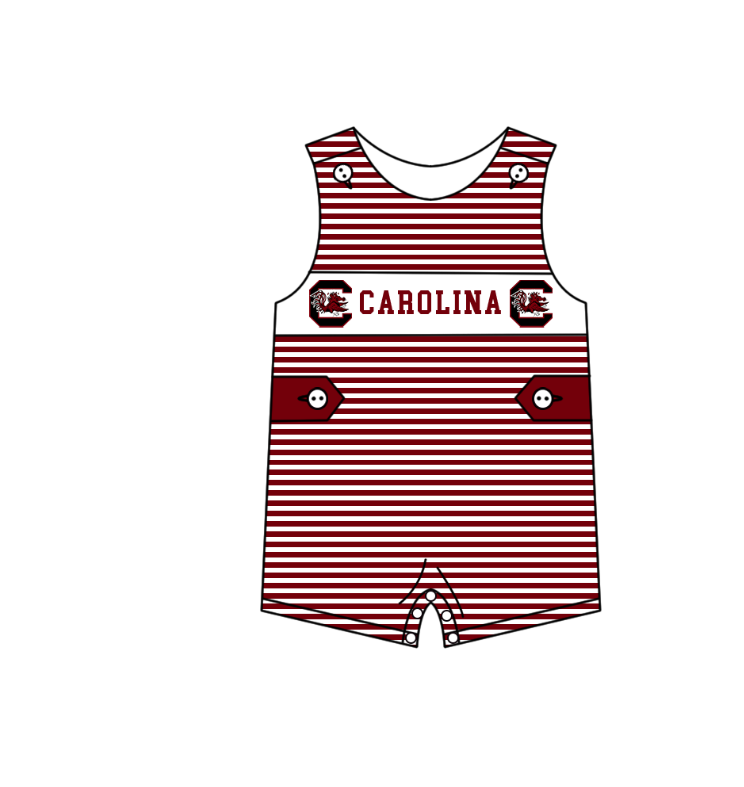 1.30 Custom Order Moq 3 Baby Boy Sleeveless Stripes Button Carolina Team Bubble Rompers