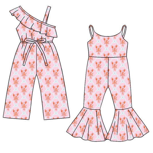26.1.15 Custom MOQ:3 or 5 pcs each design milk silk Sibling baby girl clothes lobster bow short sleeve jumpsuits 2